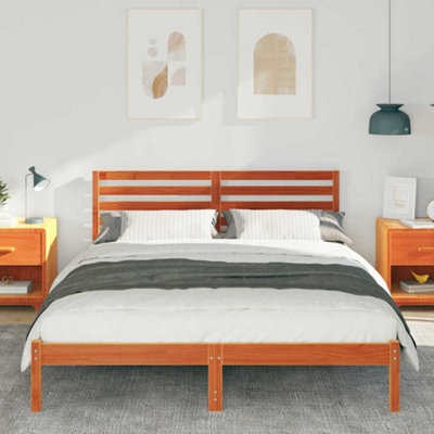 Modern with Headboard Wax brown 150 x 200 cm Solid pine wood