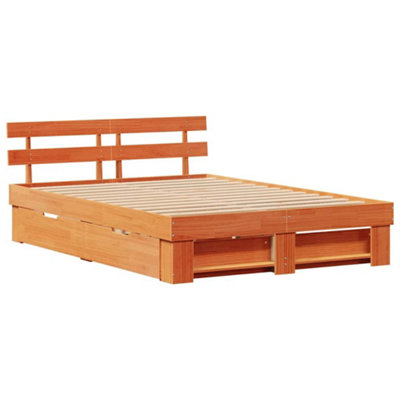 Modern with Headboard Wax brown 150 x 200 cm Solid pine wood