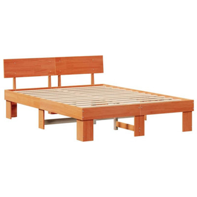 Modern with Headboard Wax brown 160 x 200 cm Solid pine wood