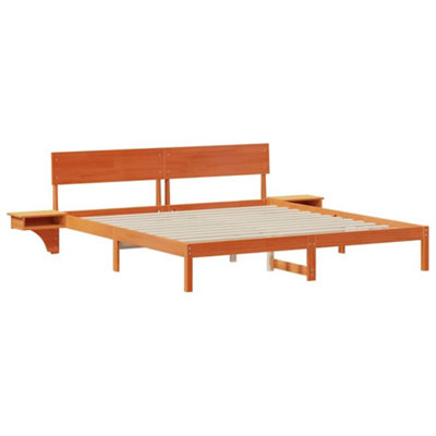 Modern with Headboard Wax brown 200 x 200 cm Solid pine wood