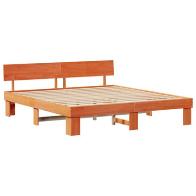 Modern with Headboard Wax brown 200 x 200 cm Solid pine wood