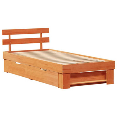 Modern with Headboard Wax brown 75 x 190 cm Solid pine wood