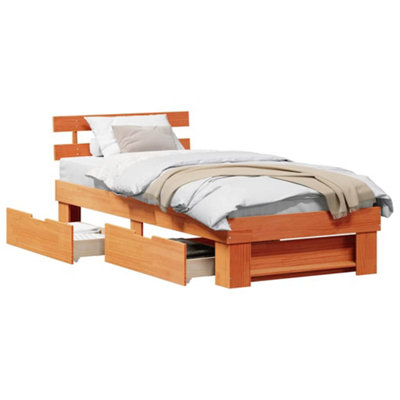 Modern with Headboard Wax brown 90 x 190 cm Solid pine wood