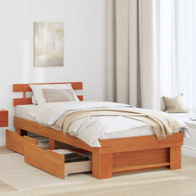 Modern with Headboard Wax brown 90 x 190 cm Solid pine wood