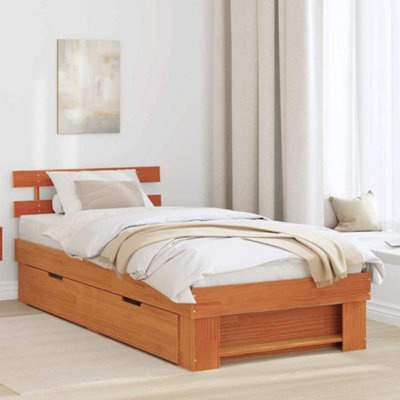 Modern with Headboard Wax brown 90 x 200 cm Solid pine wood