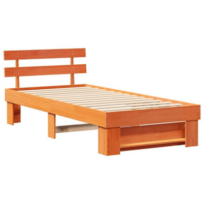 Modern with Headboard Wax brown 90 x 200 cm Solid pine wood