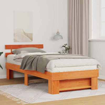 Modern with Headboard Wax brown 90 x 200 cm Solid pine wood