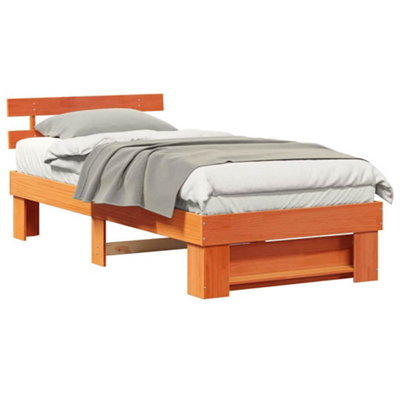 Modern with Headboard Wax brown 90 x 200 cm Solid pine wood
