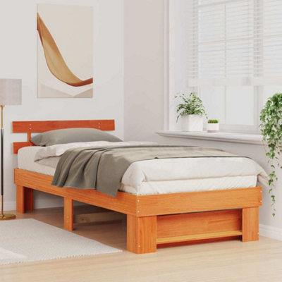 Modern with Headboard Wax brown 90 x 200 cm Solid pine wood