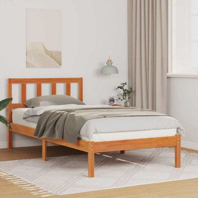 Modern with Headboard Wax brown 90 x 200 cm Solid pine wood