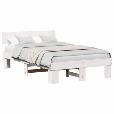 Modern with Headboard White 120 x 200 cm Solid pine wood