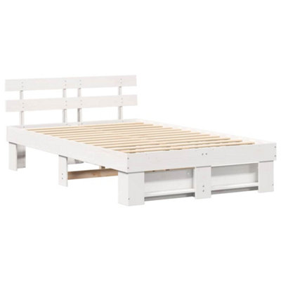 MODERN WITH HEADBOARD WHITE 140 X 190 CM SOLID PINE WOOD
