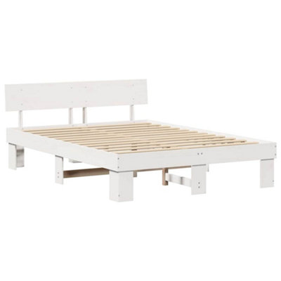 Modern with Headboard White 140 x 200 cm Solid pine wood