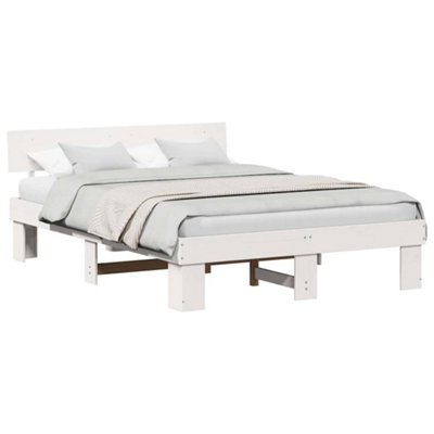 Modern with Headboard White 140 x 200 cm Solid pine wood