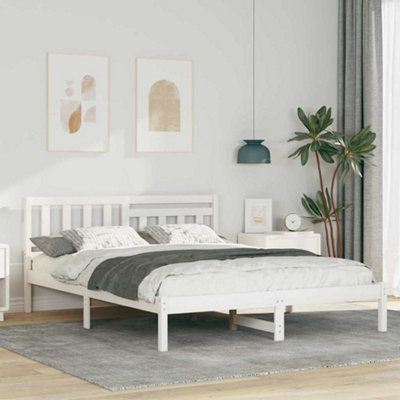 Modern with Headboard White 160 x 200 cm Solid pine wood