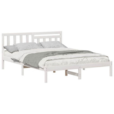 Modern with Headboard White 160 x 200 cm Solid pine wood