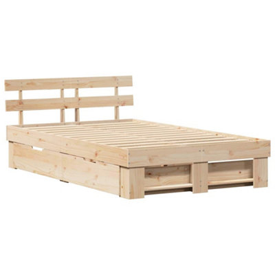 Modern with Headboard with Drawer Brown 120 x 190 cm Solid pine wood