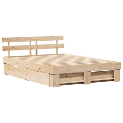 Modern with Headboard with Drawer Brown 160 x 200 cm Solid pine wood