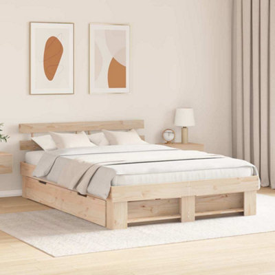 Modern with Headboard with Drawer Brown 160 x 200 cm Solid pine wood