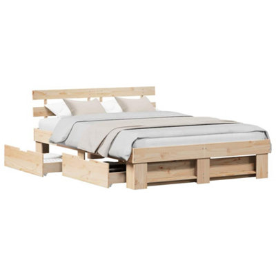 Modern with Headboard with Drawer Brown 160 x 200 cm Solid pine wood