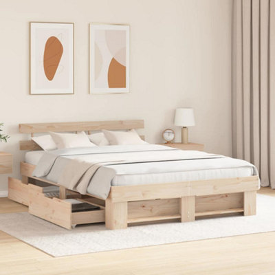 Modern with Headboard with Drawer Brown 160 x 200 cm Solid pine wood
