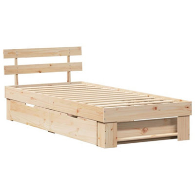 Modern with Headboard with Drawer Brown 75 x 190 cm Solid pine wood