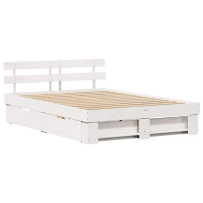 Modern with Headboard with Drawer White 150 x 200 cm Solid pine wood