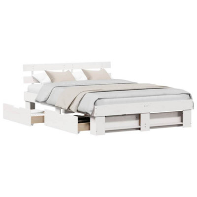 Modern with Headboard with Drawer White 150 x 200 cm Solid pine wood