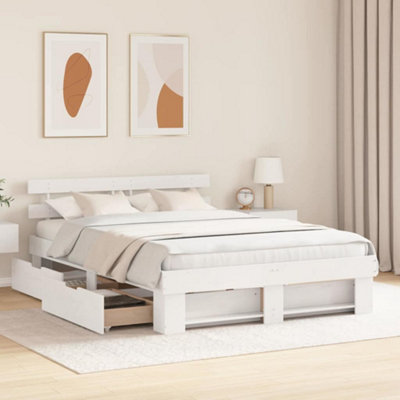 Modern with Headboard with Drawer White 150 x 200 cm Solid pine wood