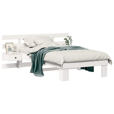 Modern with Headboard with Drawer White 75 x 190 cm Solid pine wood