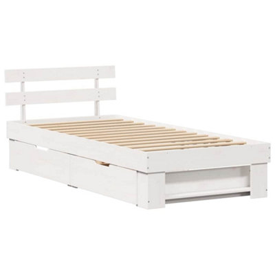 Modern with Headboard with Drawer White 75 x 190 cm Solid pine wood