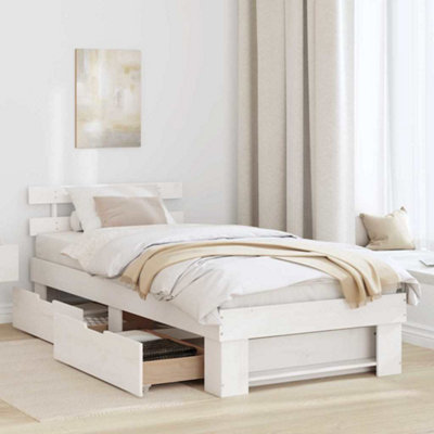 Modern with Headboard with Drawer White 75 x 190 cm Solid pine wood