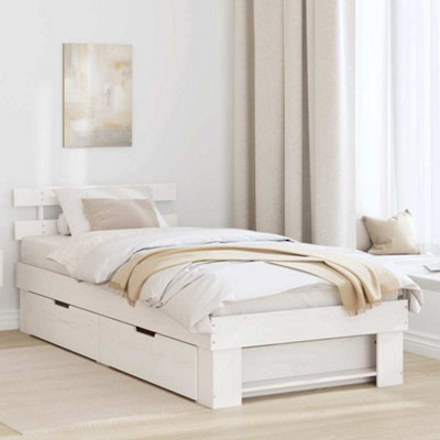 Modern with Headboard with Drawer White 90 x 190 cm Solid pine wood