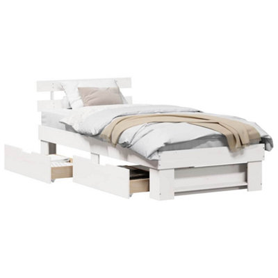 Modern with Headboard with Drawer White 90 x 190 cm Solid pine wood