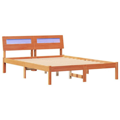 Modern with LED Strip Lights Wax brown 135 x 190 cm Solid pine wood