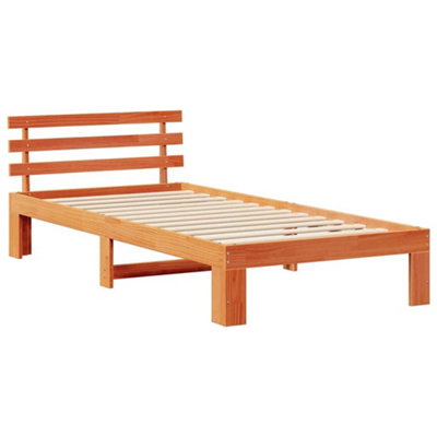 Modern Wood Bed Frame Wax brown Solid wood 100 x 200 cm Durable