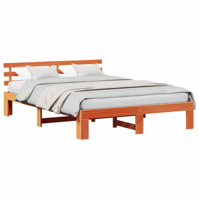 Modern Wood Bed Frame Wax Brown Solid Wood 160 x 200 cm Rustic Bed Frame