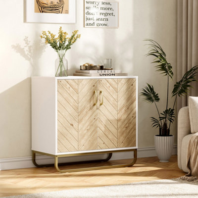 Modern Wood Double-Door Side Cabinet with Metal Base 80 x 40 x 76cm