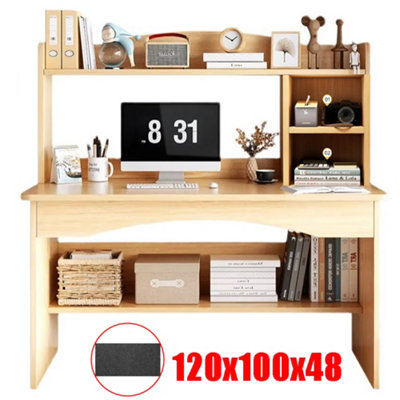 Modern Wood Effect Study & Office Desk with Storage Shelves - 100cm