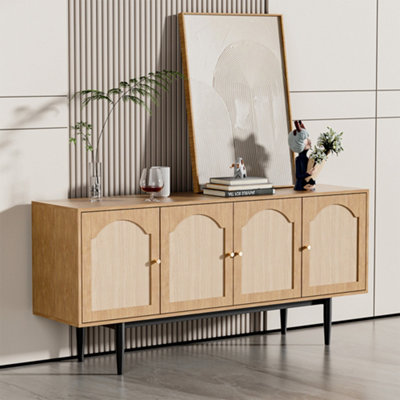 Modern Wood Woven Accent Cabinet with 4 Doors 160 x 40 x 73cm