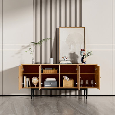 Modern Wood Woven Accent Cabinet with 4 Doors 160 x 40 x 73cm