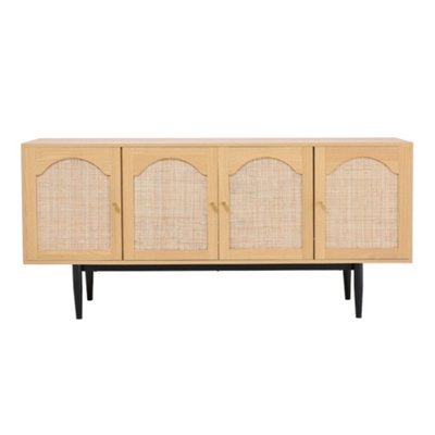 Modern Wood Woven Accent Cabinet with 4 Doors 160 x 40 x 73cm