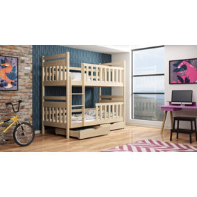 Modern Wooden Bunk Bed Monika with Storage in Pine with Bonnell Mattresses