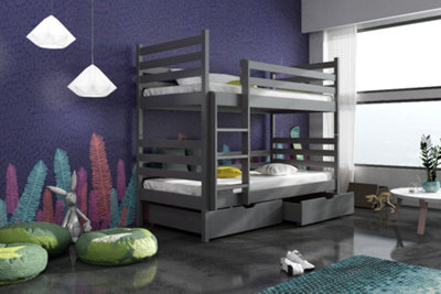 Modern Wooden Bunk Bed Nemo with Storage in Graphite