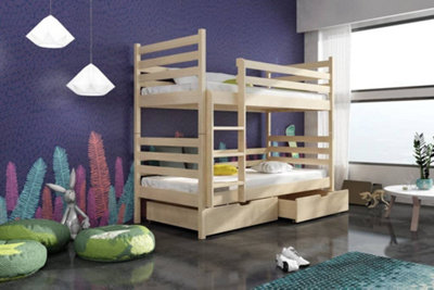 Modern Wooden Bunk Bed Nemo with Storage in Pine