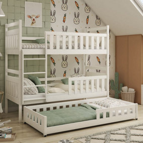 Modern Wooden Bunk Bed Olivia With Trundle in White W1980mm x H1710mm x D980mm