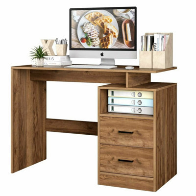 Modern Wooden Computer Desk Home Office Laptop Study Table With Drawers Brown
