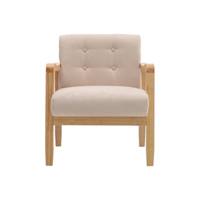 Modern Wooden Frame Beige Upholstered Armchair Recliner Chair Sofa Chair