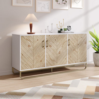 Modern Wooden Side Cabinet with Metal Base 3 Doors and Storage Units 148 x 40 x 76cm