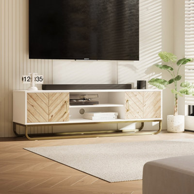 Modern Wooden TV Stand with Open Shelves and Cabinets 148 x 40 x 46cm